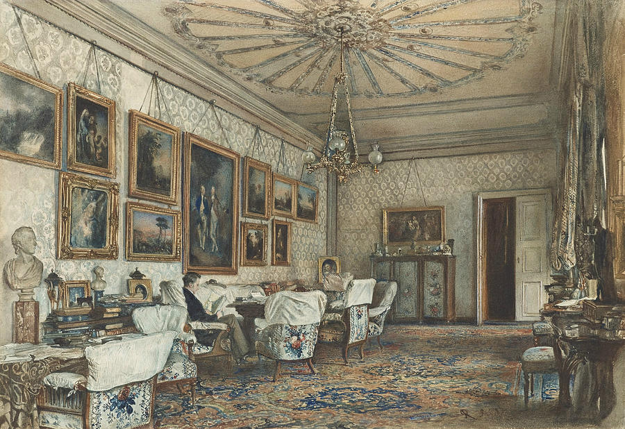 Salon in the Apartment of Count Lanckoronski in Vienna Painting by Rudolf von Alt