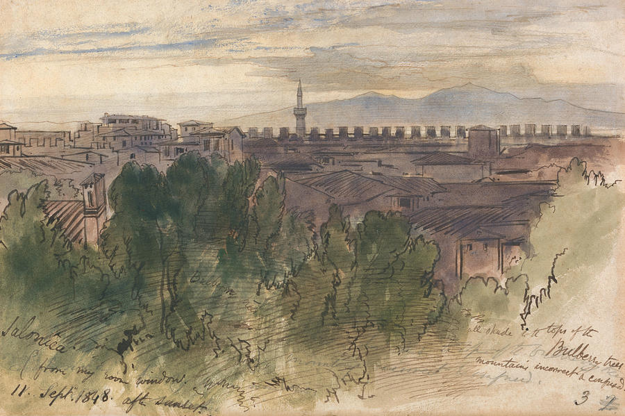 Salonica, from my Room Window, 11 Sept. 1848, after Sunset Drawing by Edward Lear