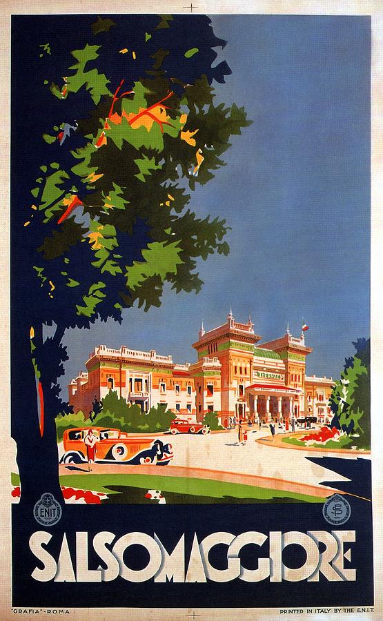 Salsomaggiore Terme, Italy - Thermae Building - Retro travel Poster - Vintage Poster Mixed Media by Studio Grafiikka