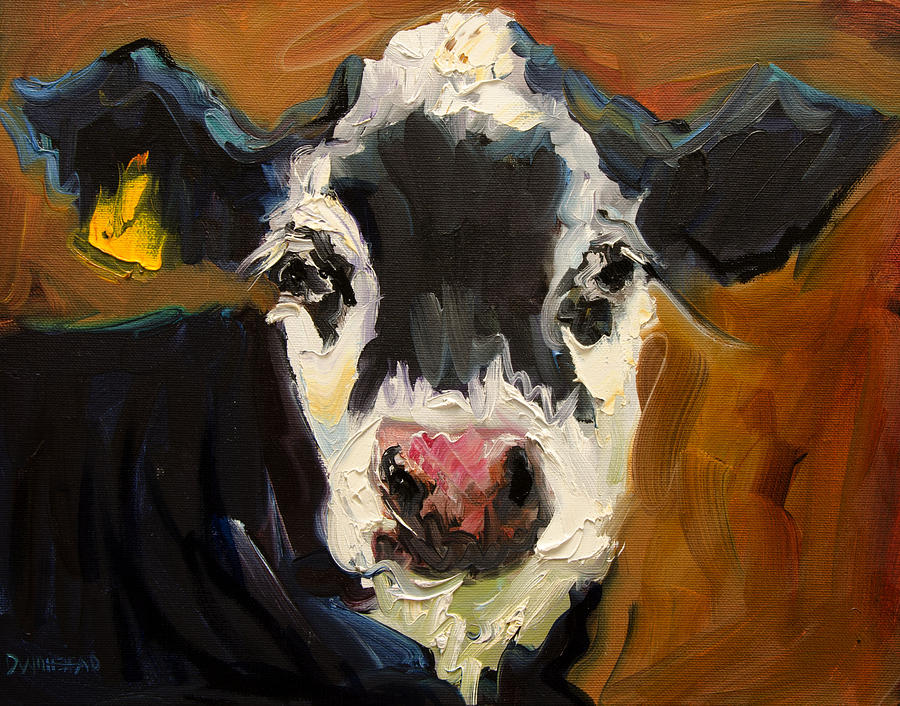 Cow Painting - Salt and Pepper Cow by Diane Whitehead