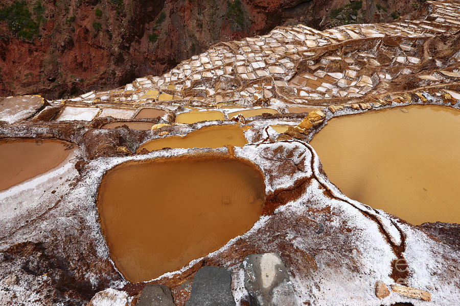 Abstract Photograph - Salt Evaporation Terraces and Ponds at Maras Peru by James Brunker
