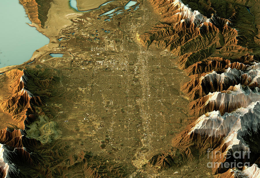 Salt Lake City 3D Landscape View South-North Natural Color Digital Art ...