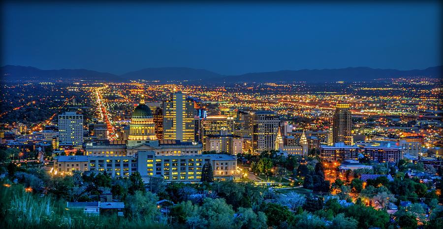 Salt Lake City Blue Hour Photograph by Michael Morse