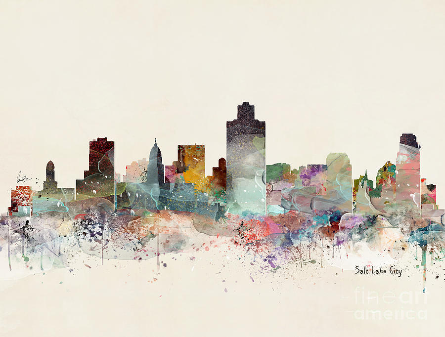 Salt Lake City Skyline Painting by Bri Buckley