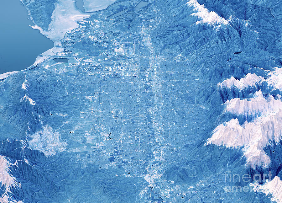 Salt Lake City Digital Art - Salt Lake City Topographic Map 3D Landscape View Blue Color by Frank Ramspott