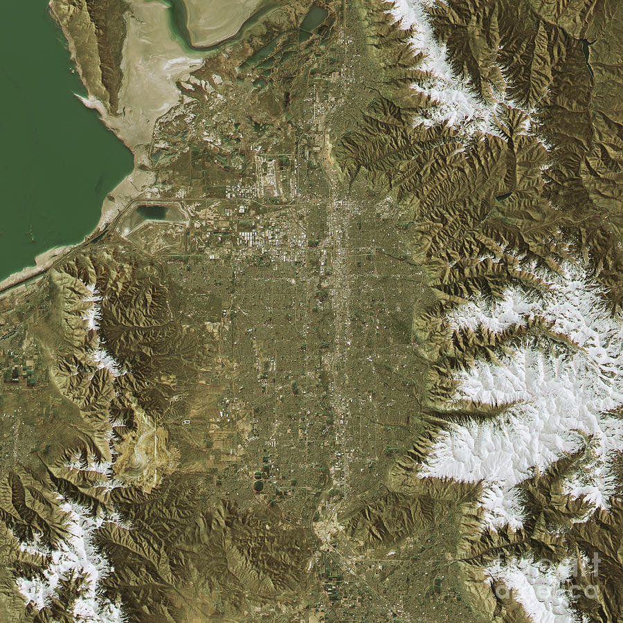 Salt Lake City Topographic Map Natural Color Top View Digital Art