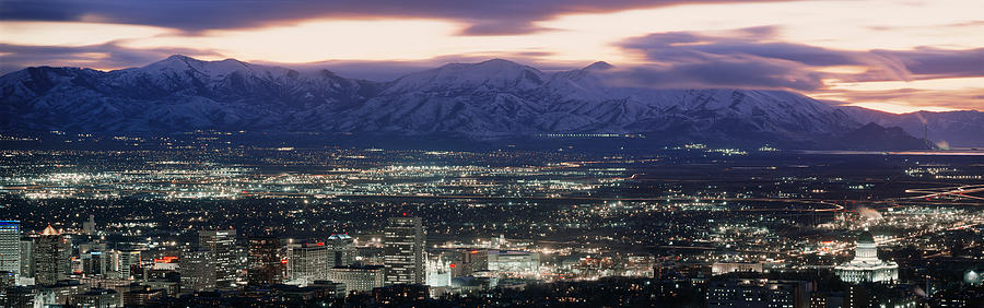 Salt Lake City,utah Skyline At Night Photograph by Panoramic Images