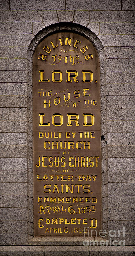 Salt Lake LDS Temple Dedication Plaque Close-up Photograph by Gary Whitton