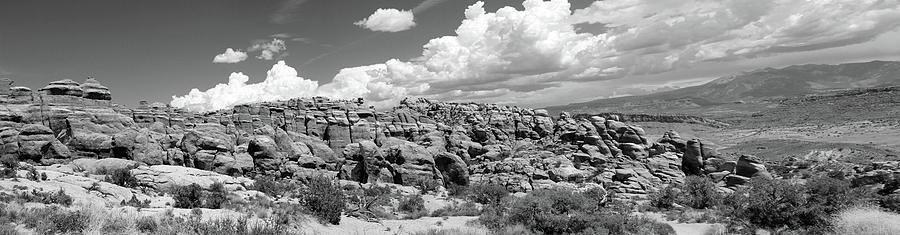 Salt Valley Panorama with La Sal Mountains BW Photograph by Mary Bedy