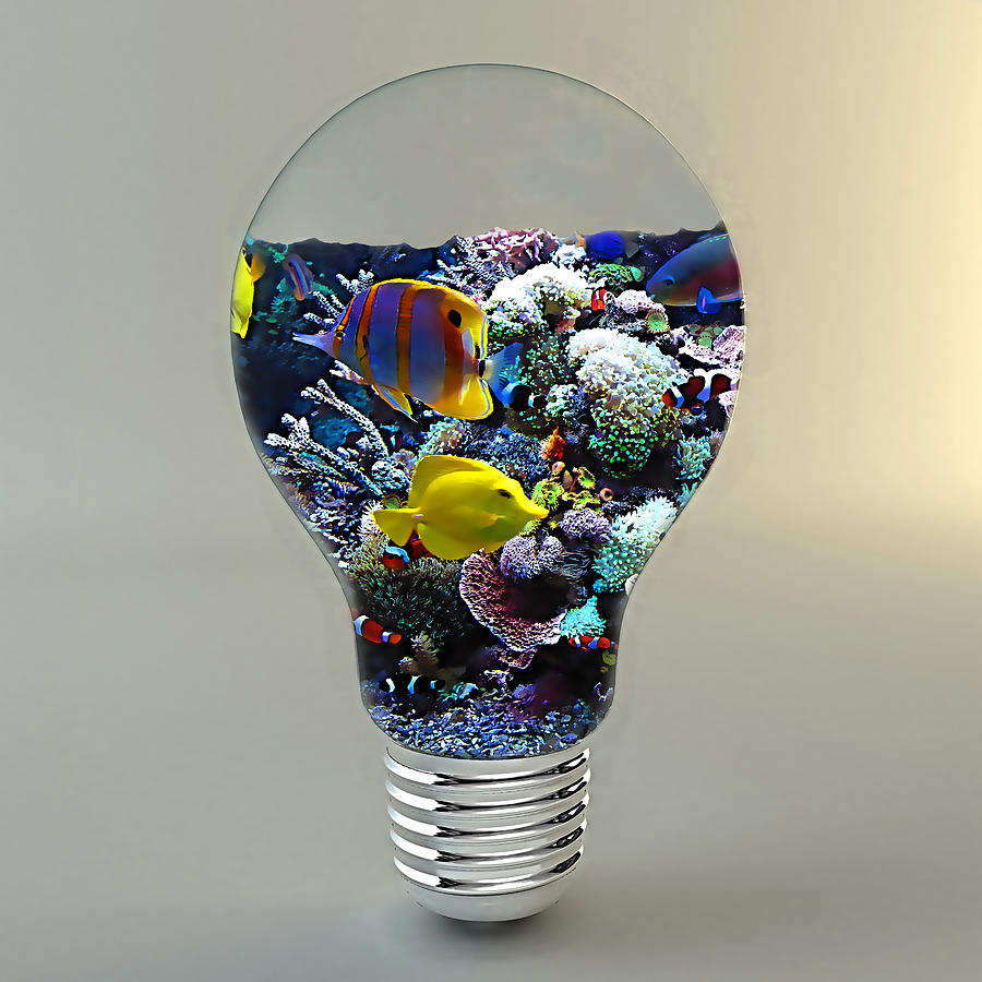 Saltwater Aquarium Light Bulb Mixed Media by Marvin Blaine