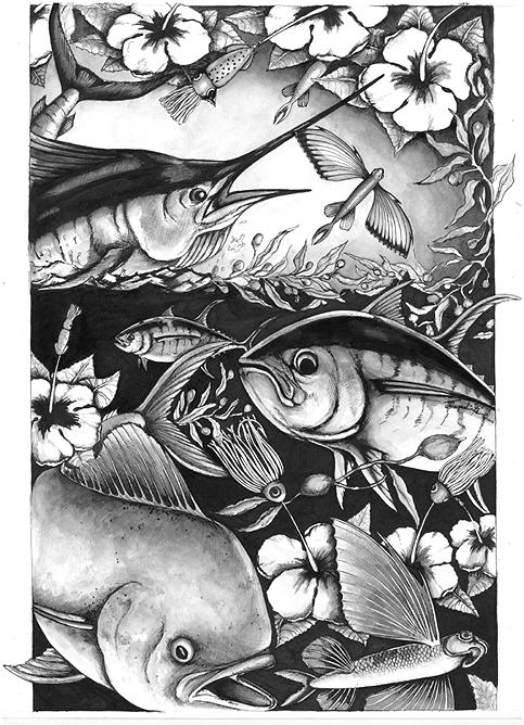 Black Marlin Mixed Media - Saltwater Collage by Jacqueline Endlich Black Marlin Mixed Media - Saltwater Collage by Jacqueline Endlich