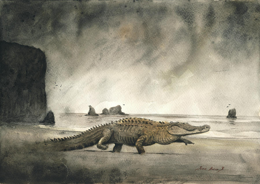 Large Crocodile Painting - Saltwater crocodile by Juan Bosco