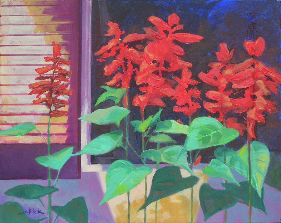 Flowers Painting - Salvia in the Windowbox by Carol Strickland Flowers Painting - Salvia in the Windowbox by Carol Strickland