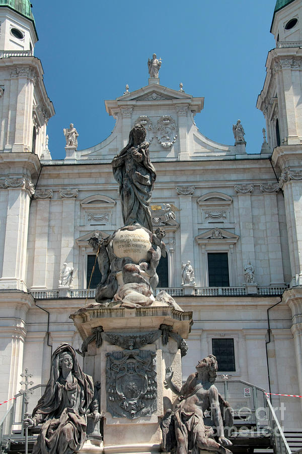 Fountain Photograph - Salzburg Cathedral by Frank Townsley
