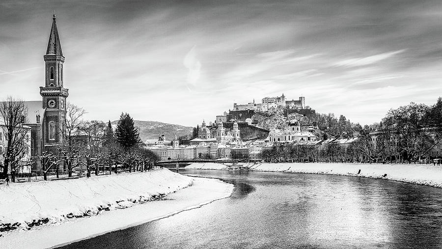 Salzburg Winter Fairy Tale BW Photograph by JR Photography