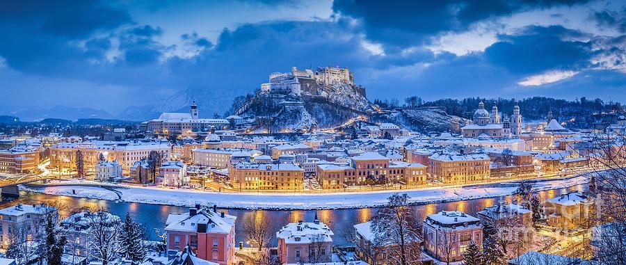 Salzburg Winter Twilight Panorama Photograph by JR Photography