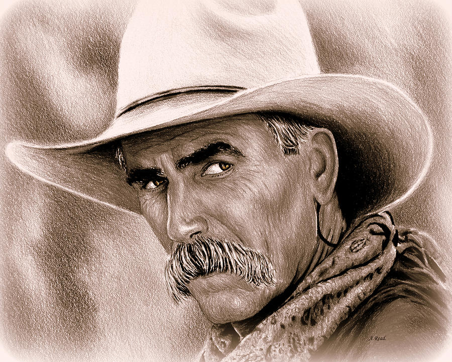 Sam Elliot Cowboy sepia Drawing by Andrew Read
