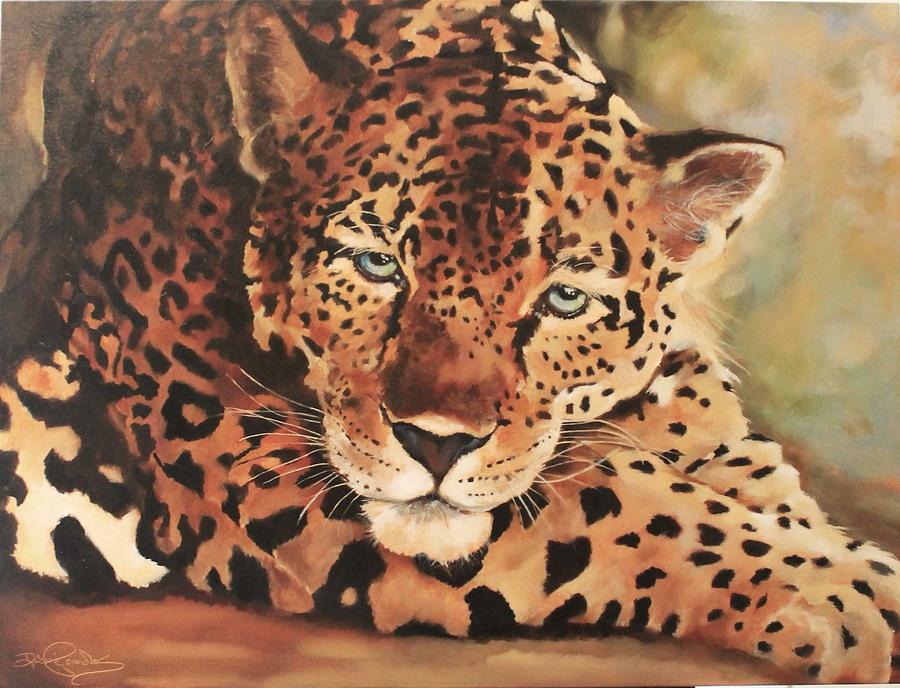 Samantha Leopard Lazing in the Sun Painting by Debbie Pounders - Fine ...