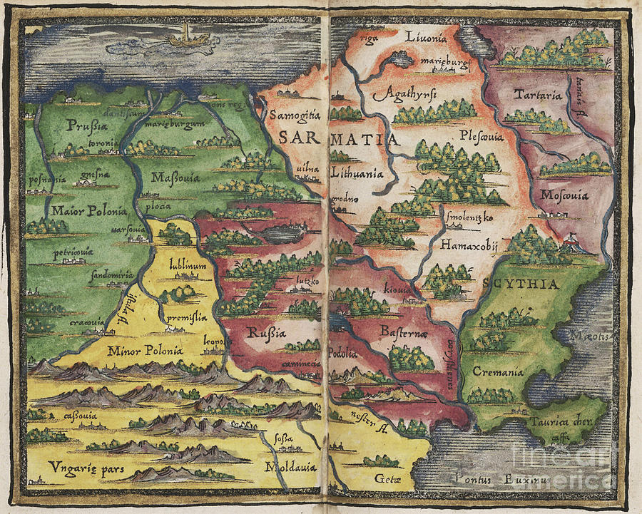 Samartia map by Johannes Honter 1542 Photograph by Rick Bures