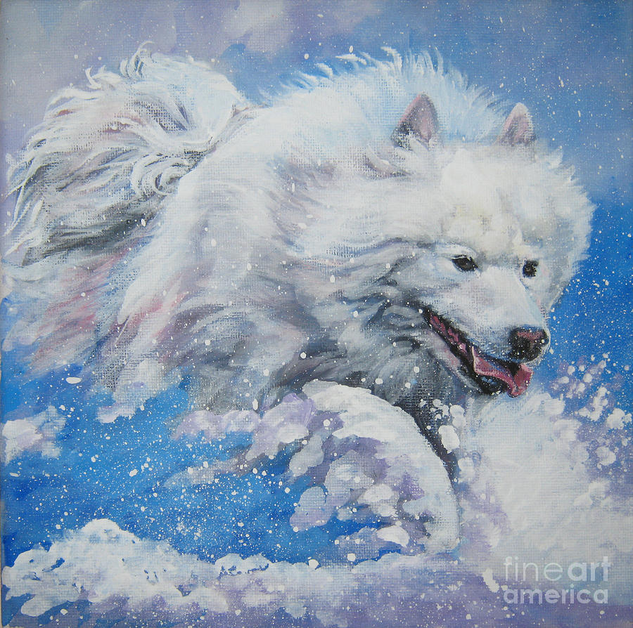 Samoyed running in snow Painting by Lee Ann Shepard