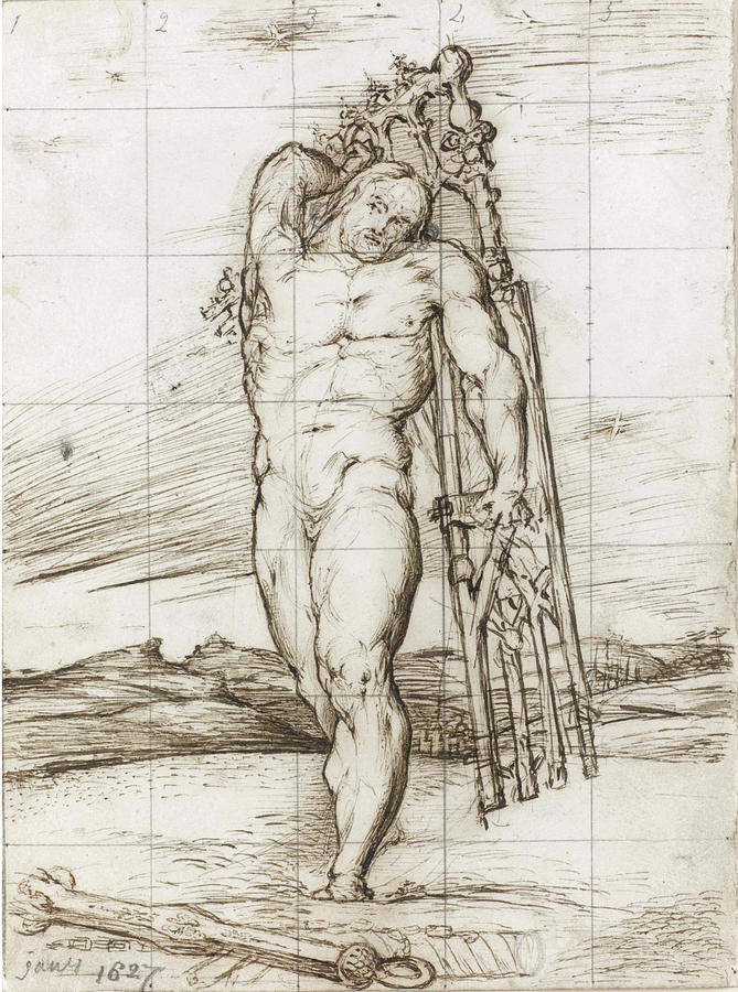 Samson carrying the Gates of Gaza Drawing by George Richmond