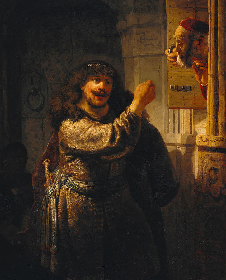 Samson Threatening His Father-In-Law Painting by Rembrandt