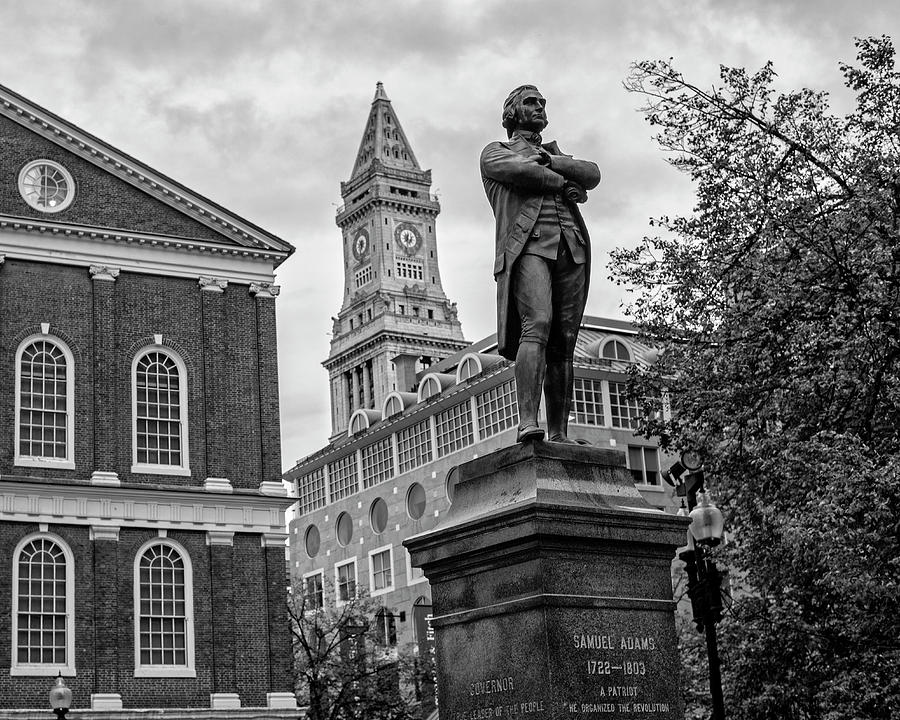 Samuel Adams Statue Fanueil Hall Boston MA Black and White Photograph by Toby McGuire