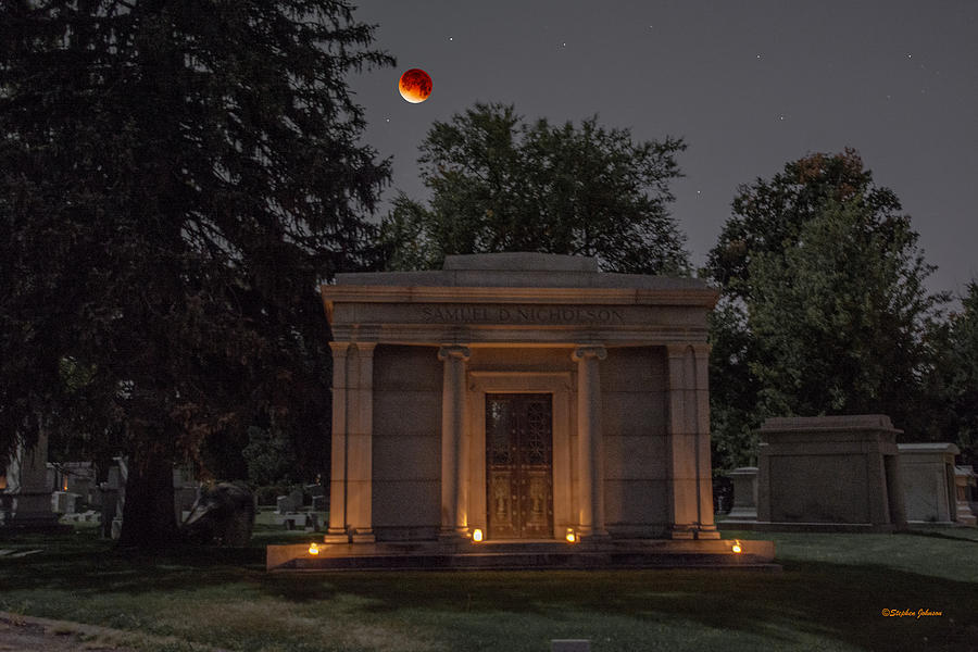 Samuel D. Nicholson Mausoleum Under the Blood Moon Photograph by Stephen Johnson