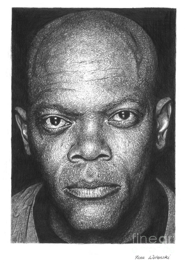 Portrait Drawing - Samuel Jackson by Yana Wolanski
