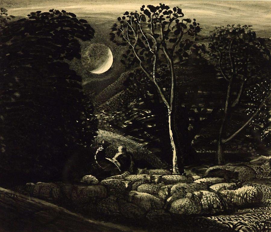 Samuel Palmer, 'Moonlight, a Landscape with Sheep c 1831 3 Painting by ...