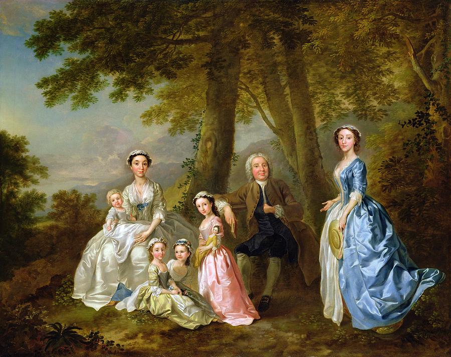 Portrait Painting - Samuel Richardson seated with his family by Francis Hayman