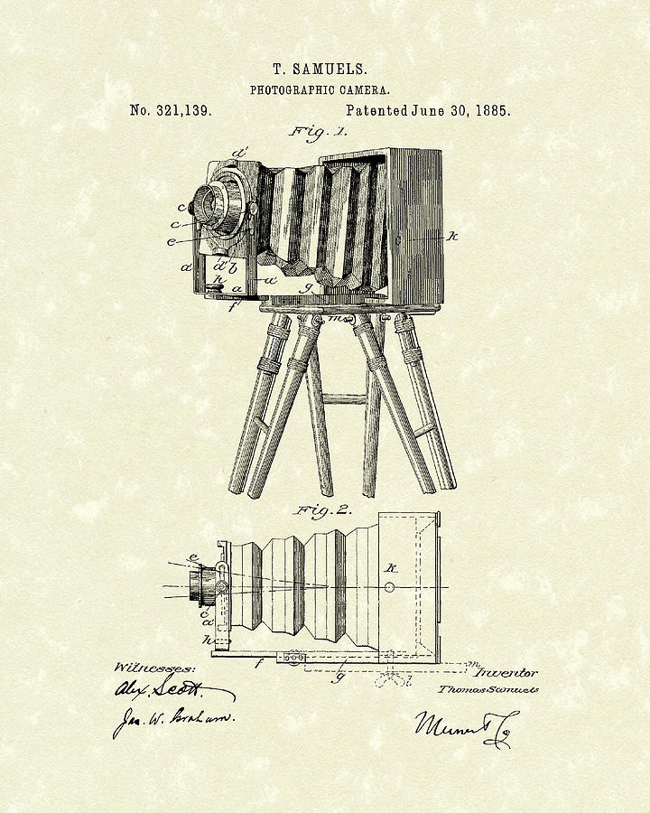 Camera Drawing - Samuels Photographic Camera 1885 Patent Art by Prior Art Design