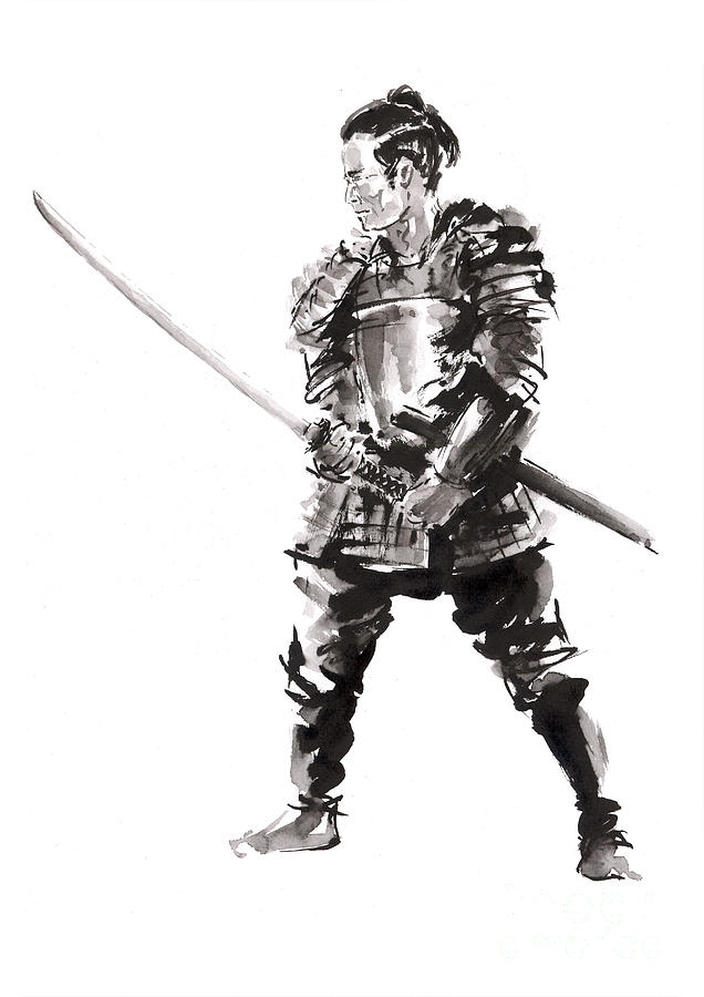 Samurai armor painting, Samurai Sword Wallart, Samurai in Full Armor Costume, Samurai Armor Poster Painting by Mariusz Szmerdt