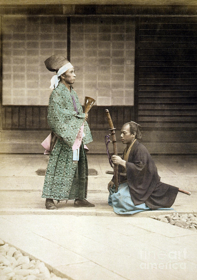 Samurai Kneeling Before Daimyo, 1877 Photograph by Science Source