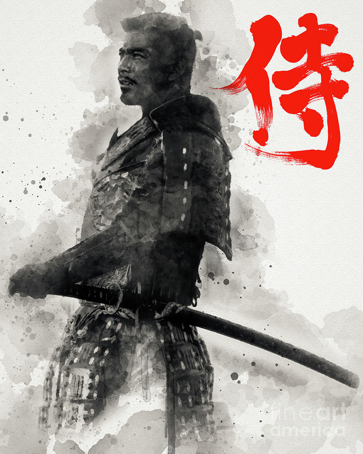 Black And White Painting - Samurai Toshiro Mifune Japanese Water Color Painting by Logan Parker