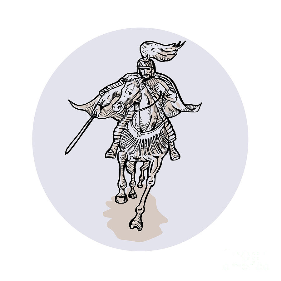 Vintage Digital Art - Samurai Warrior With Katana Sword Horseback Etching by Aloysius Patrimonio