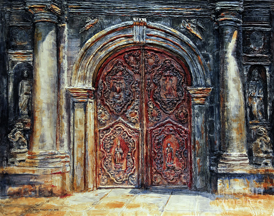 San Agustin Church Entrance Painting by Joey Agbayani
