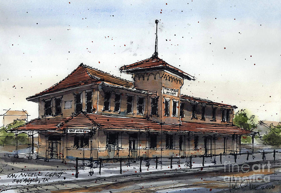 San Angelo Train Depot Painting by Tim Oliver