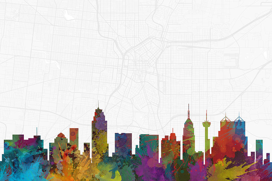San Antonio Cityscape And Streetmap Skyline Digital Art