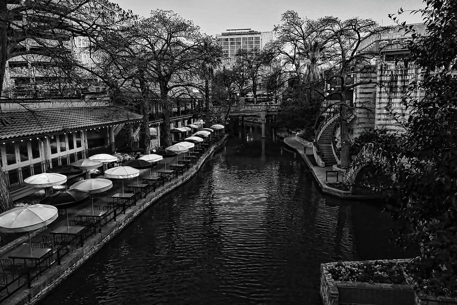 San Antonio River Walk Black and White Photograph by Judy Vincent