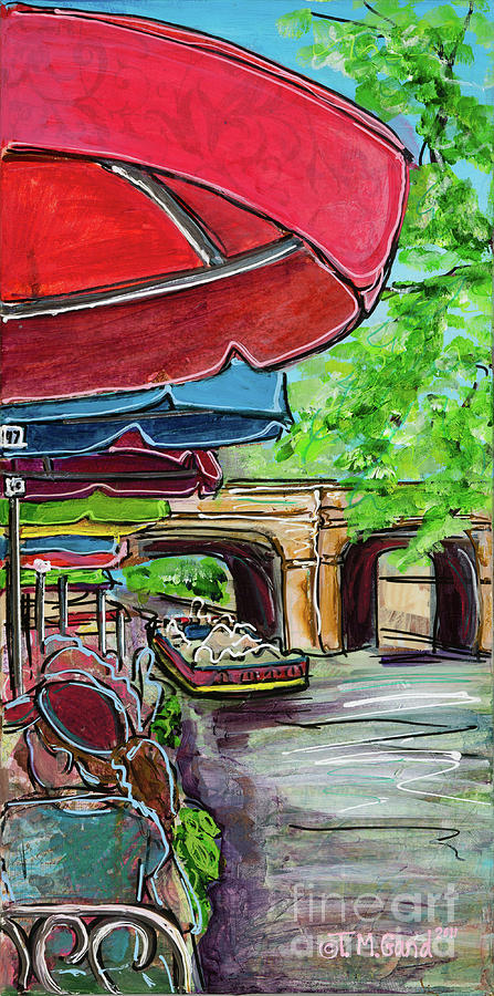Umbrellas Painting - San Antonio River Walk Cafe by TM Gand Umbrellas Painting - San Antonio River Walk Cafe by TM Gand