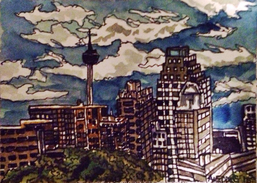 San Antonio Skyline Painting by Angela Weddle