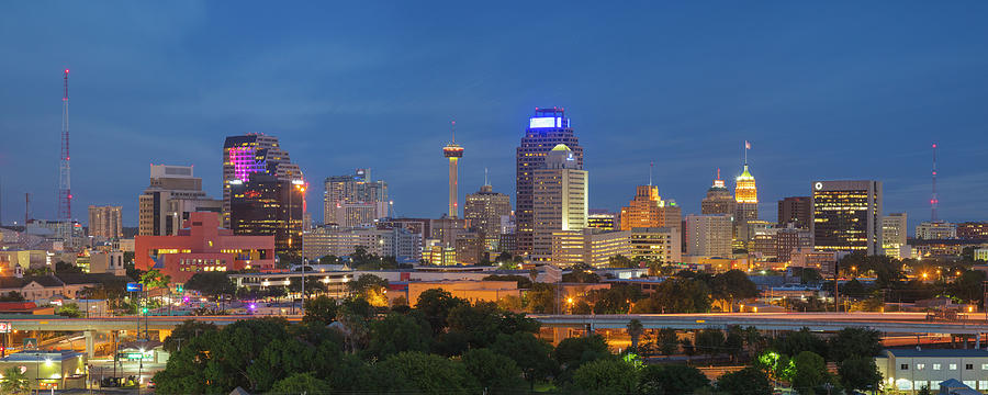 San Antonio Skyline Evening Panorama 2 Photograph by Rob Greebon