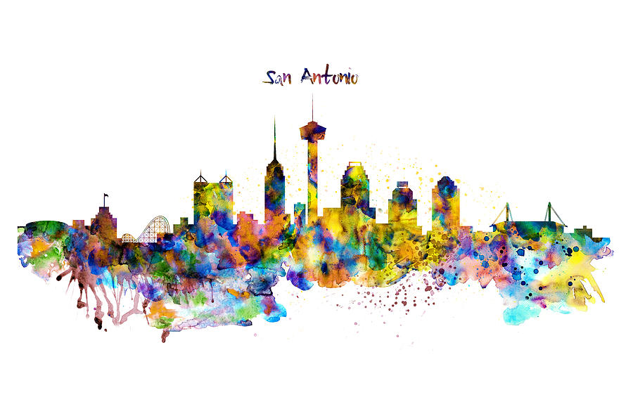 San Antonio Skyline Silhouette Painting by Marian Voicu