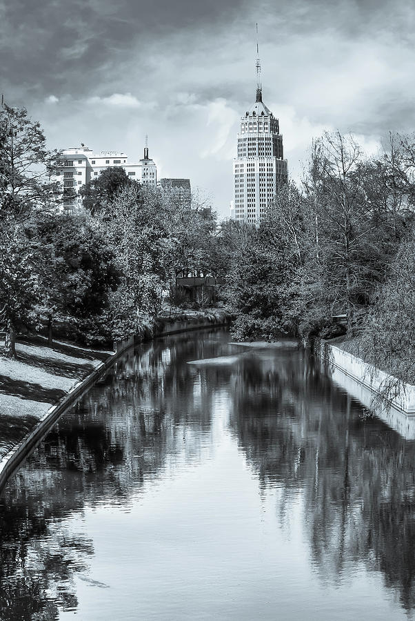San Antonio Texas Downtown City Skyline on the Water - Selenium Photograph by Gregory Ballos
