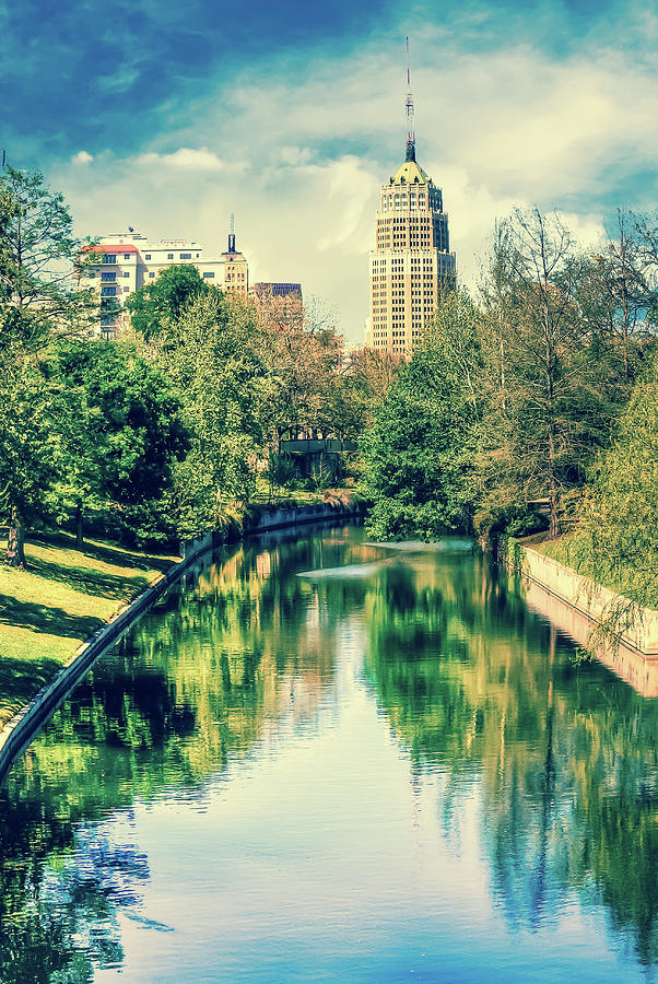 San Antonio Texas Downtown City Skyline on the Water - Washed Out Photograph by Gregory Ballos