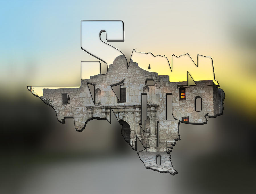 San Antonio Texas Typography Blur - An Alamo Sunrise Photograph by Gregory Ballos