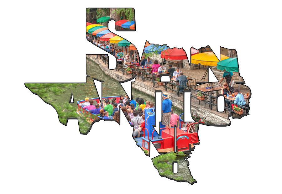 San Antonio Texas Typography - Colorful Riverwalk Of San Antonio Photograph by Gregory Ballos