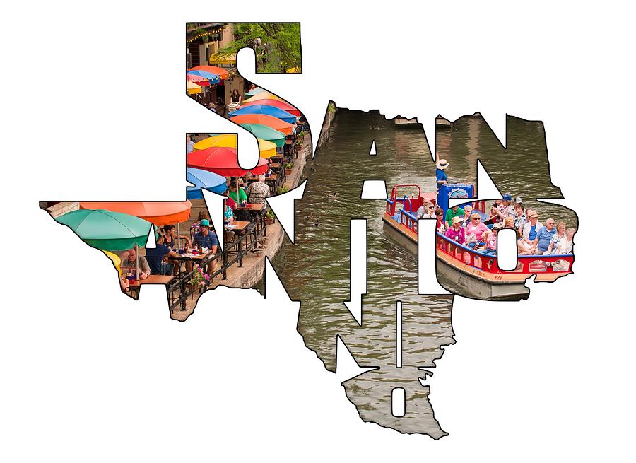 San Antonio Texas Typography - San Antonio Riverwalk Photograph by Gregory Ballos