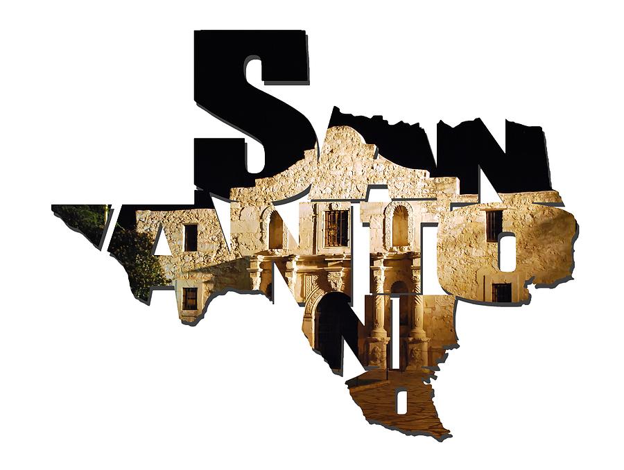 San Antonio Texas Typography - The Alamo at Night Photograph by Gregory Ballos